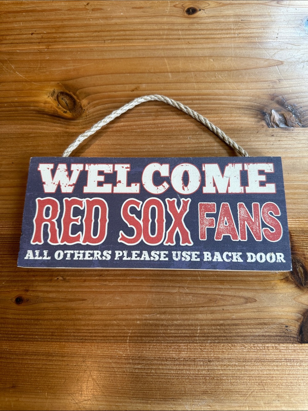 Welcome Red Sox Fans Hanging Sign - Red, White, Navy
